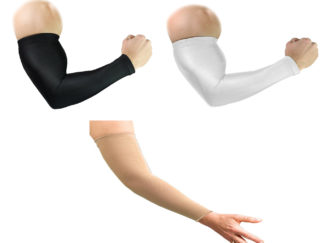 hand with black and white arm sleeve