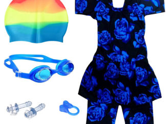 Girls Swimming Costume - Black & Blue