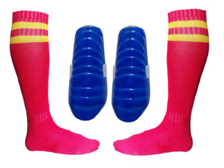 Combo of Soccer Socks Blue Color & Red Color Shin Guard
