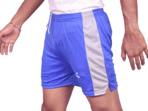 Soft Lycra Athletic Side Cut Half Pant Shorts for Men's Gym, Running, Cycling, Swimming, Basketball, Yoga, Football, Tennis, Badminton & Many More Sports, Color Blue and Silver Side Border