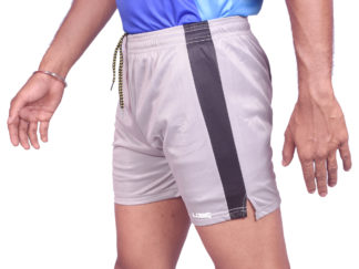 Soft Lycra Athletic Side Cut Half Pant Shorts for Men's Gym, Running, Cycling, Swimming, Basketball, Yoga, Football, Tennis, Badminton & Many More Sports, Color Silver and Black Side Border