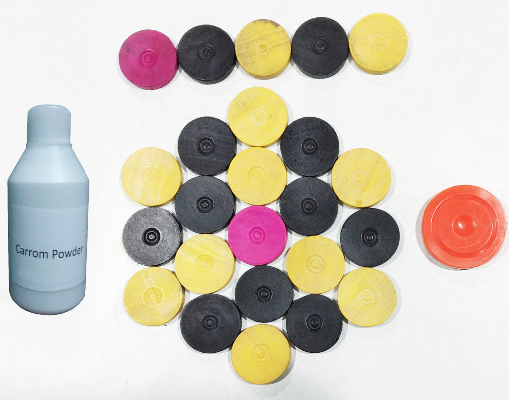 multicolor carrom coin with powder