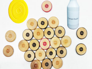 wooden carrom coin with carrom striker